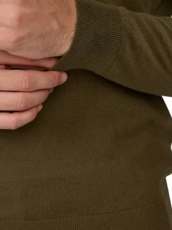 Pull en coton kaki uni pourvu d'un col rond et de manches longues