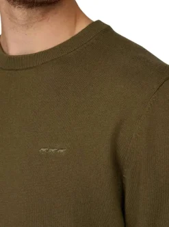Pull en coton kaki uni pourvu d'un col rond et de manches longues