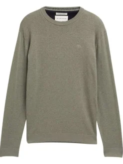 Pull en coton kaki uni pourvue d'une coupe droite et d'un col rond