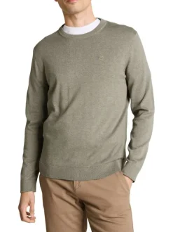 Pull en coton kaki uni pourvue d'une coupe droite et d'un col rond