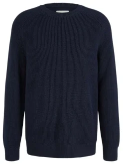 Pull en coton maille jersey marine avec une coupe droite et col rond