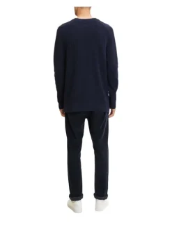 Pull en coton maille jersey marine avec une coupe droite et col rond