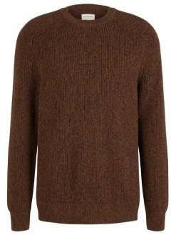 Pull en coton maille moulinée marron avec une coupe droite et col rond