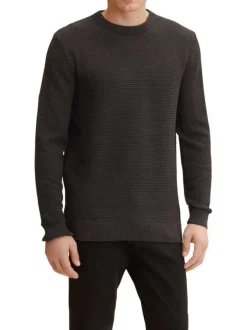 Pull en coton maille serrée noir uni à coupe droite et col rond