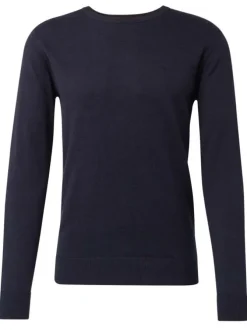 Pull en coton marine avec des bords côtes une coupe droite et un col rond