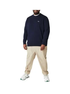 Pull en coton marine avec petit logo brodé à la poitrine col rond