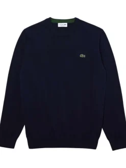Pull en coton marine avec petit logo brodé à la poitrine col rond