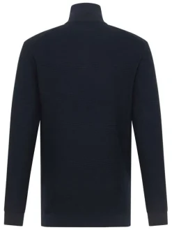 Pull en coton marine avec un col camionneur à zip et des manches longues