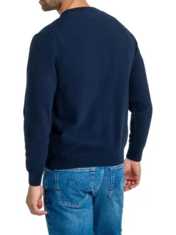Pull en coton marine avec une coupe regular fit un col rond et logo brodé
