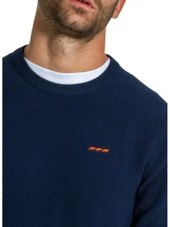 Pull en coton marine avec une coupe regular fit un col rond et logo brodé
