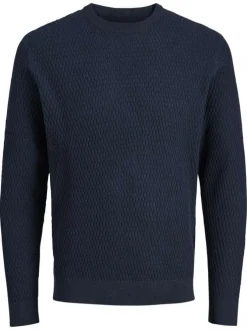 Pull en coton marine à coupe droite en maille avec un col rond