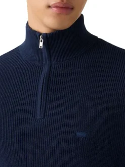 Pull en coton marine à coupe droite pourvu d'un col camionneur