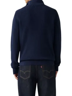 Pull en coton marine à coupe droite pourvu d'un col camionneur