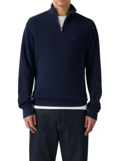 Pull en coton marine à coupe droite pourvu d'un col camionneur