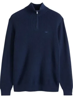 Pull en coton marine à coupe droite pourvu d'un col camionneur