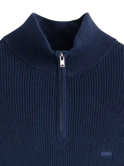 Pull en coton marine à coupe droite pourvu d'un col camionneur