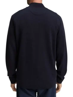 Pull en coton marine uni avec un col camionneur côtelé à zip