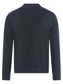 Pull en coton marine uni avec une coupe ajustée et un col montant