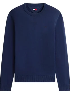 Pull en coton marine uni avec une coupe droite et un col rond
