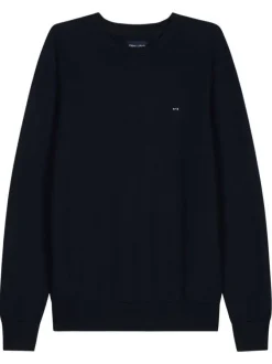 Pull en coton marine uni avec une coupe droite et un col rond