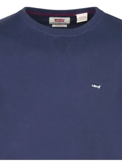 Pull en coton marine uni avec une coupe droite et un col rond