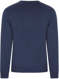 Pull en coton marine uni avec une coupe droite et un col rond
