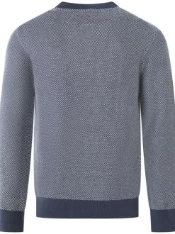 Pull en coton marine uni avec une coupe droite et un col rond