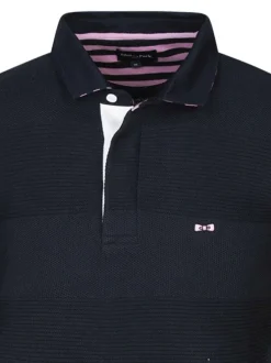 Pull en coton marine uni coupe ajustée col polo avec des boutons de fermeture