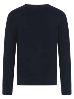 Pull en coton marine uni coupe ajustée col rond maille effet gaufré