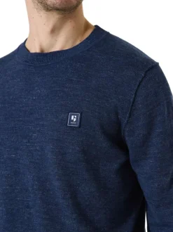 Pull en coton marine uni à coupe droite avec patch de la marque