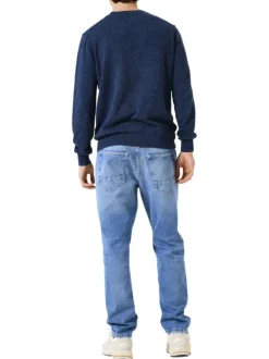 Pull en coton marine uni à coupe droite avec patch de la marque