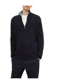 Pull en coton marine uni coupe droite col camionneur