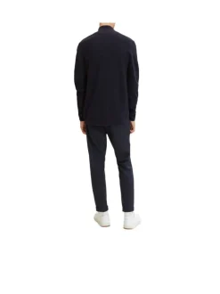 Pull en coton marine uni coupe droite col camionneur