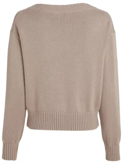 Pull en coton mauve uni avec logo iconique et une coupe droite à col v