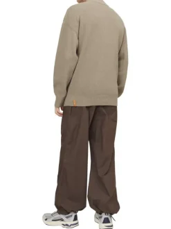 Pull en coton mélangé beige en maille piquée à coupe droite et à col montant