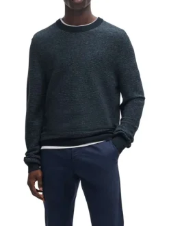 Pull en coton mélangé bleu marine chiné avec une coupe regular fit