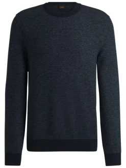 Pull en coton mélangé bleu marine chiné avec une coupe regular fit
