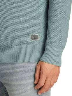 Pull en coton mélangé bleu uni avec une coupe droite et un col rond