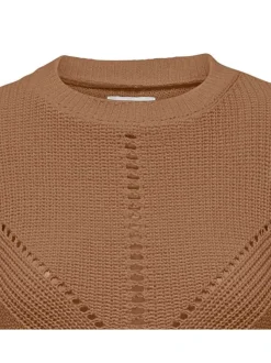 Pull en coton mélangé camel en point mousse à coupe droite et col rond
