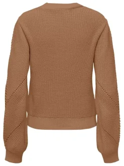 Pull en coton mélangé camel en point mousse à coupe droite et col rond