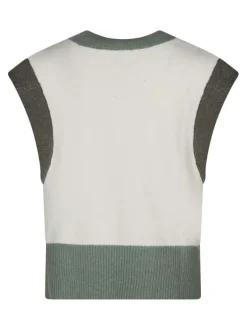 Pull en coton mélangé écru uni avec une coupe droite et un col rond