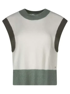 Pull en coton mélangé écru uni avec une coupe droite et un col rond