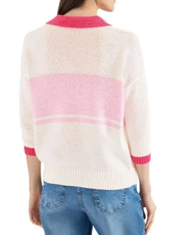 Pull en coton mélangé écru uni pourvu d'un col polo et d'une coupe droite