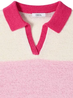 Pull en coton mélangé écru uni pourvu d'un col polo et d'une coupe droite
