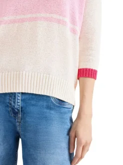Pull en coton mélangé écru uni pourvu d'un col polo et d'une coupe droite