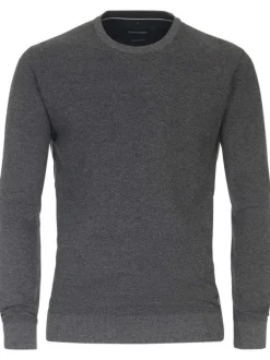 Pull en coton mélangé gris chiné avec une coupe droite et un col rond