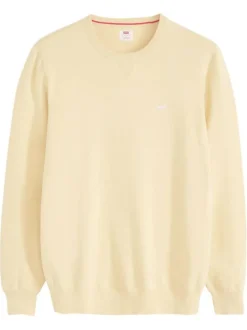 Pull en coton mélangé jaune à coupe droite pourvu d'un col rond