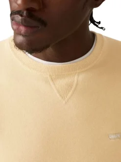 Pull en coton mélangé jaune à coupe droite pourvu d'un col rond