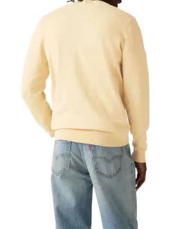 Pull en coton mélangé jaune à coupe droite pourvu d'un col rond