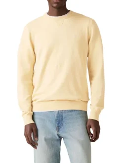 Pull en coton mélangé jaune à coupe droite pourvu d'un col rond
